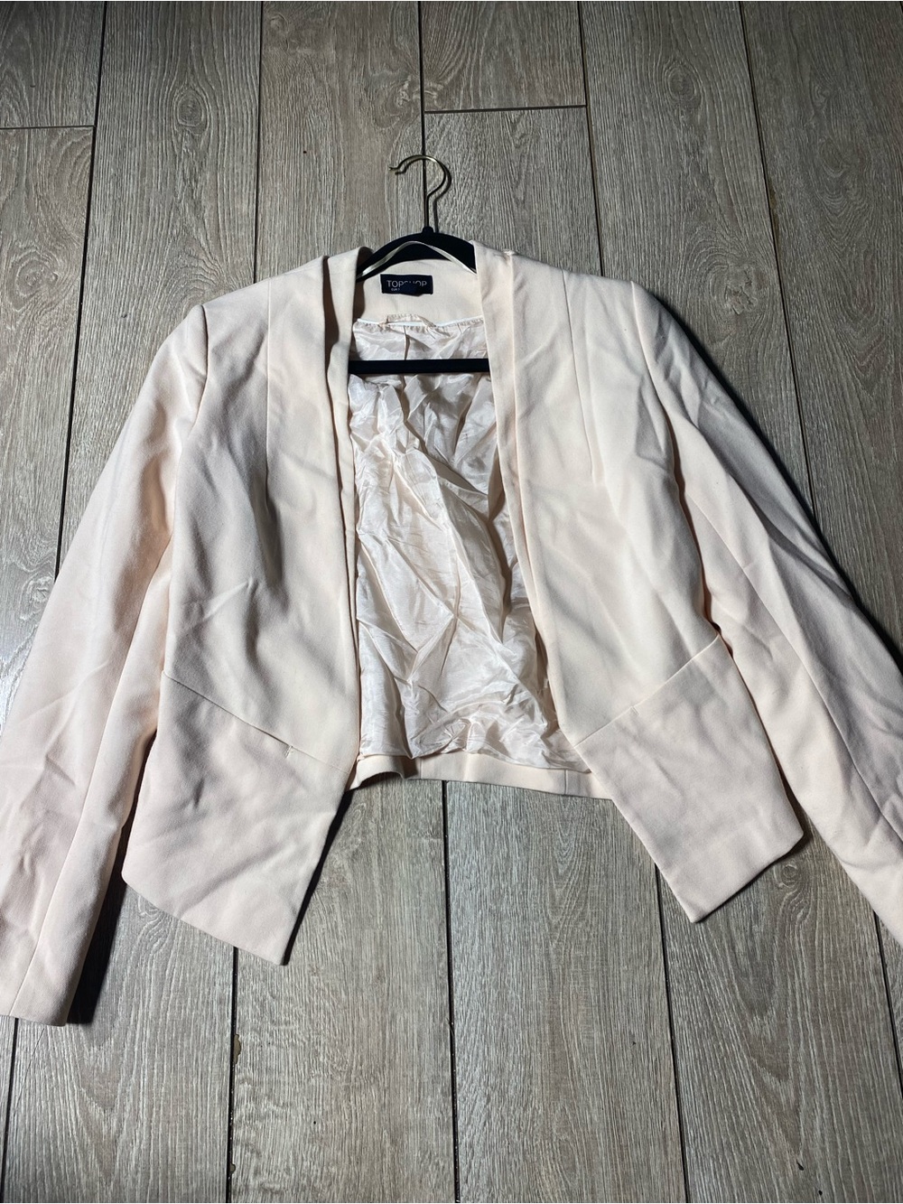 TOPSHOP Soft Pink Cropped Open Front Blazer Jacket Sz 4